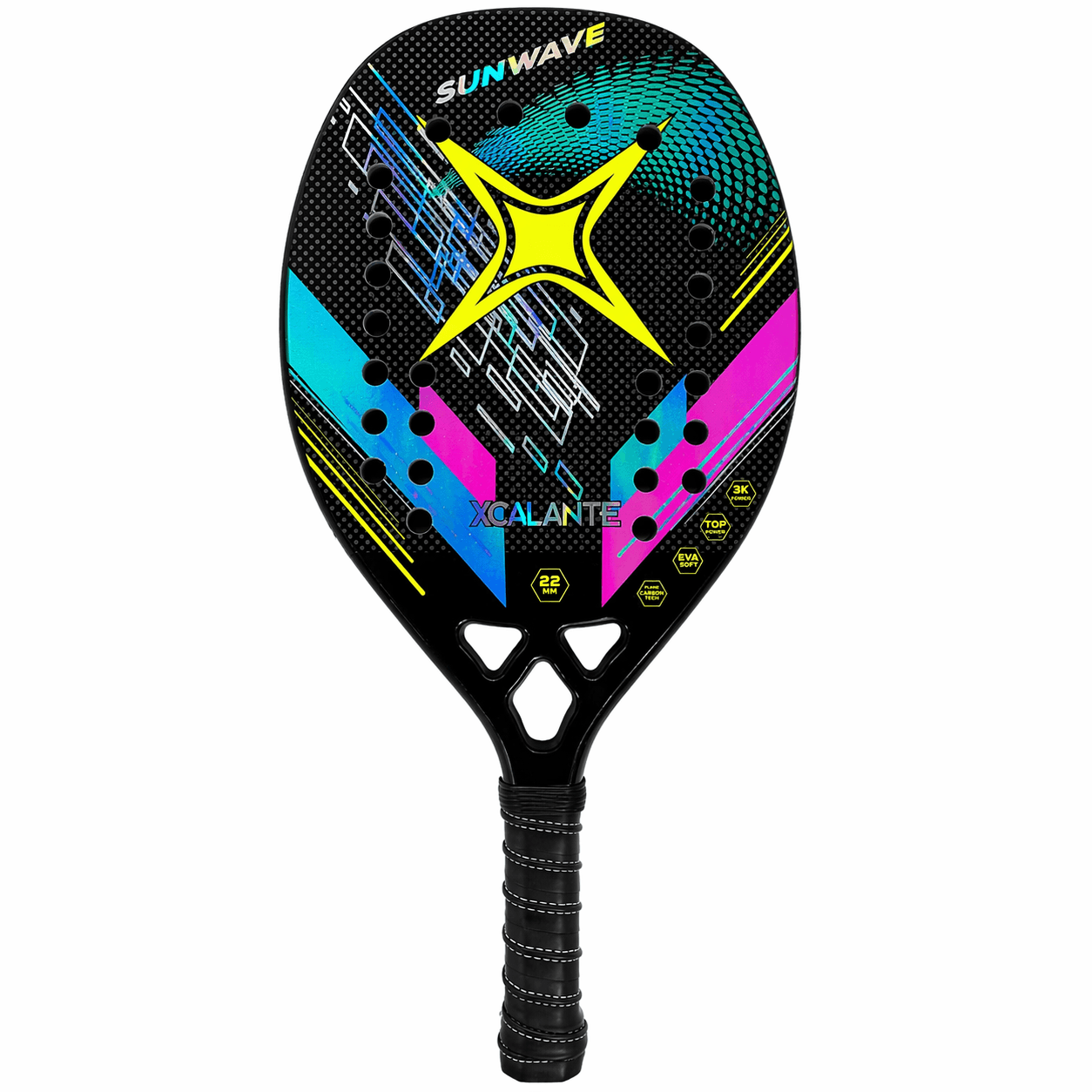 Raquete de Beach Tennis Sunwave Preta Com Munhequeira e OverGrip Xcalante - X3202RS