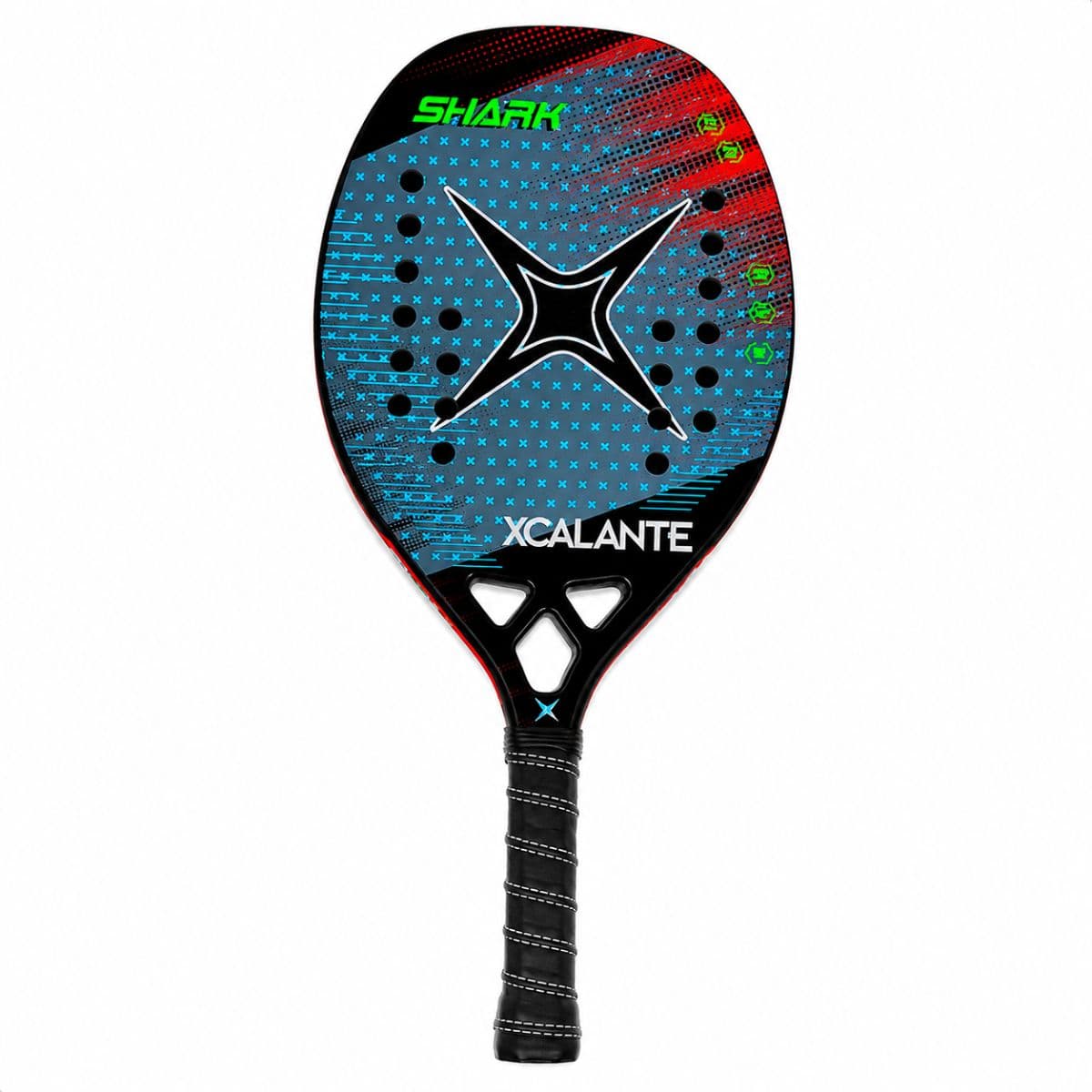 Raquete de Beach Tennis Shark Cinza e Vermelha Com Munhequeira e OverGrip Xcalante - X3205CZ