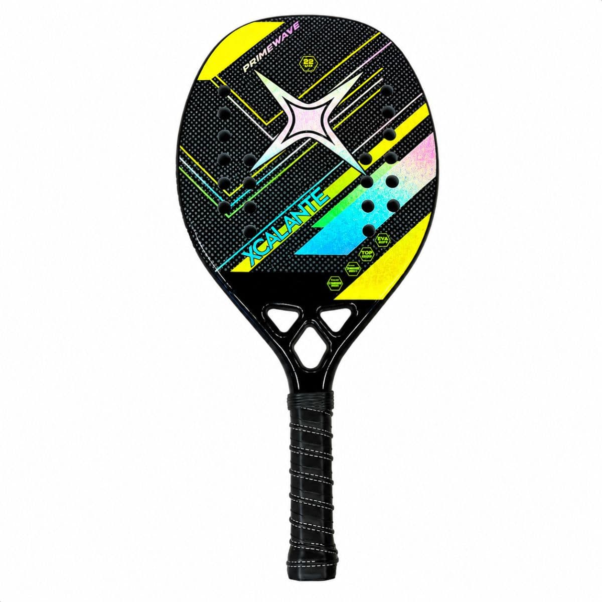 Raquete de Beach Tennis Primewave Preta e Amarela Com Munhequeira e OverGrip Xcalante - X3203