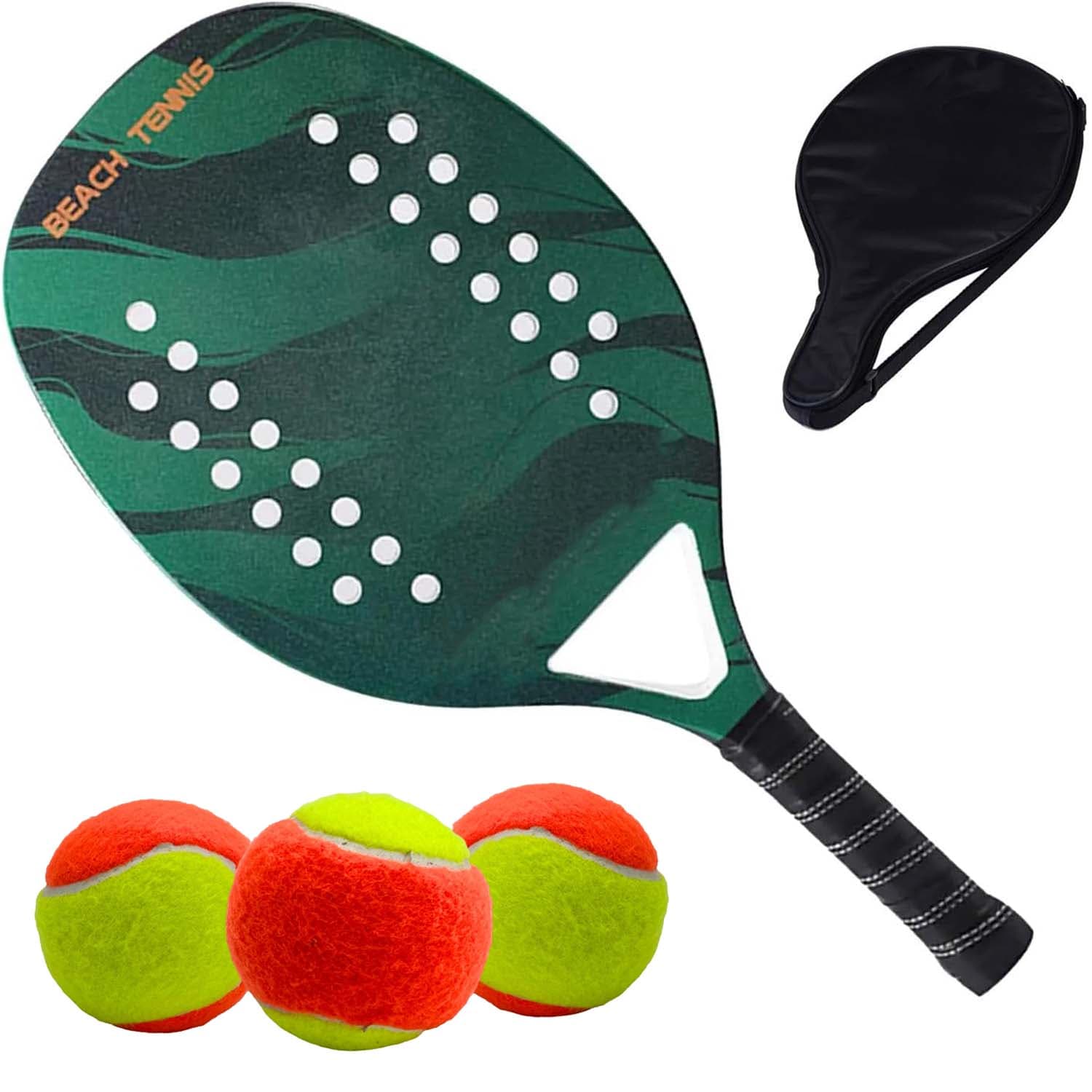 Raquete Beach Tenis Verde + 3 bolas de beach tennis