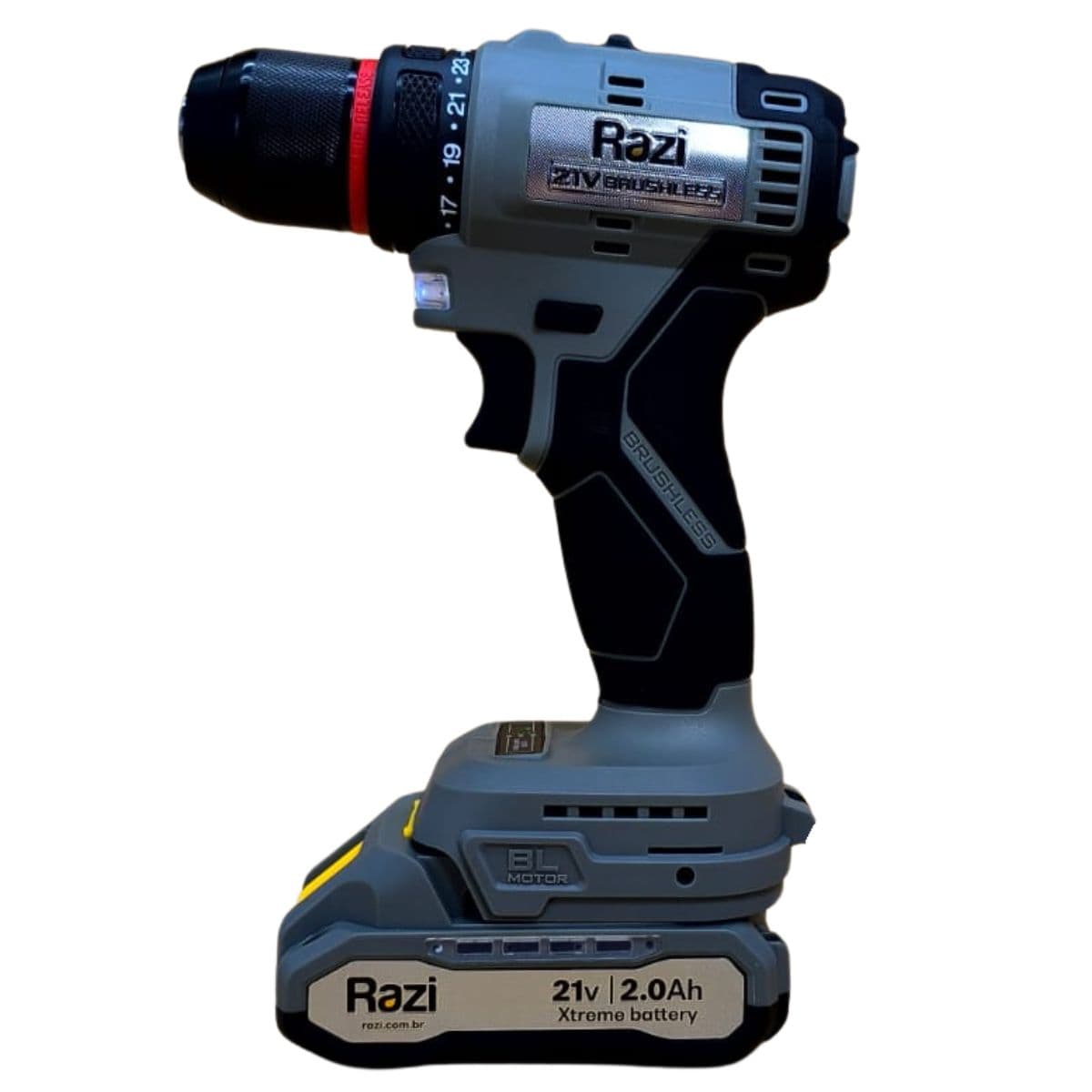Parafusadeira e Furadeira a Bateria 21V Brushless Razi RZ-FPBB21 Cinza e Preto Bivolt
