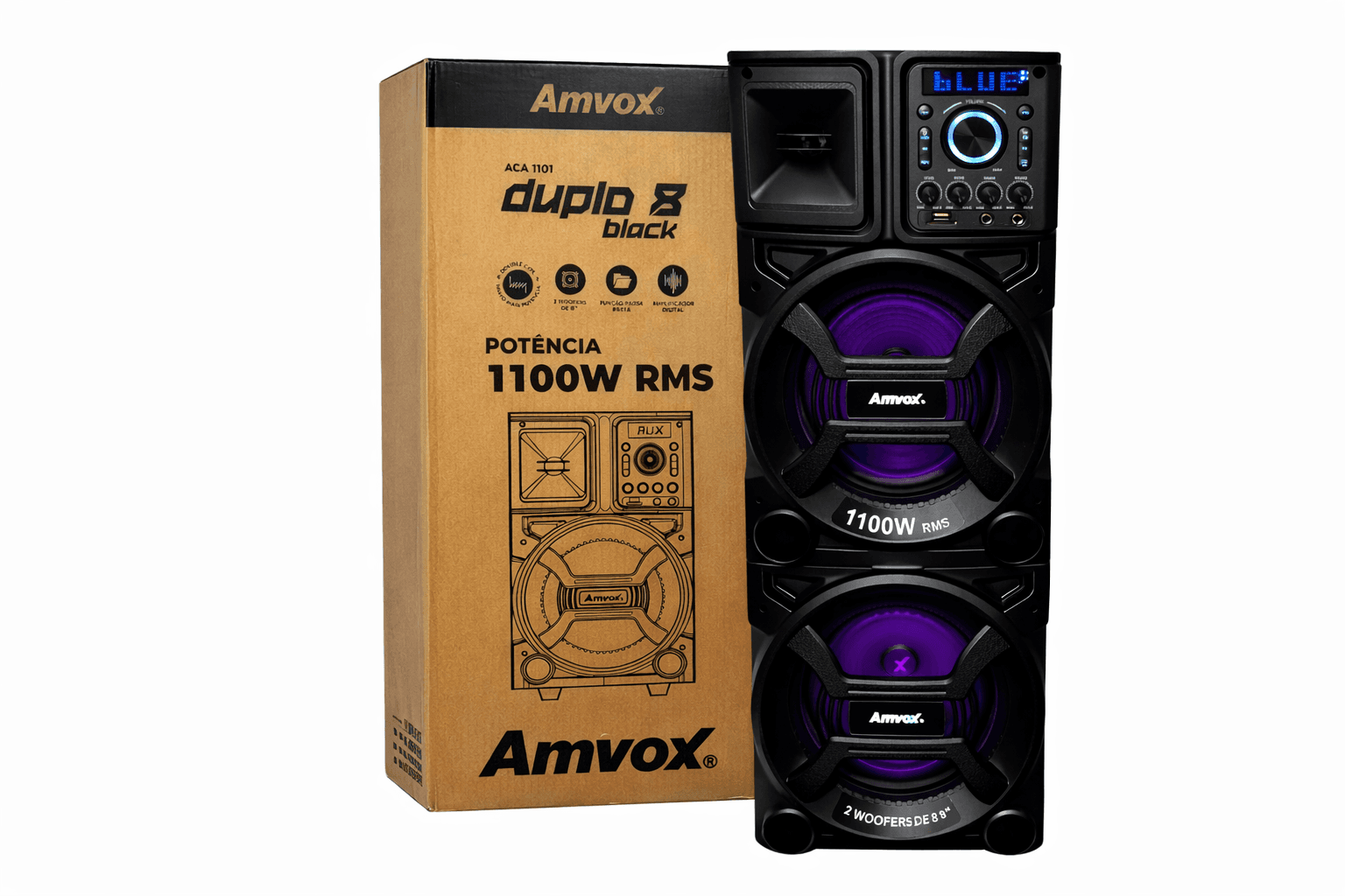 Caixa de Som Bluetooth Amplificada Amvox ACA1101 Preto com LED Bivolt