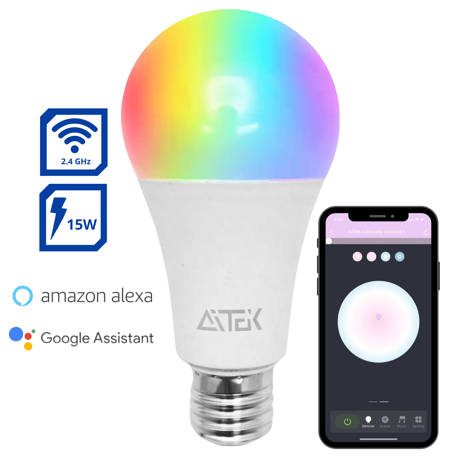 Lâmpada RGB Inteligente 15w Aitek - ALPHA-801
