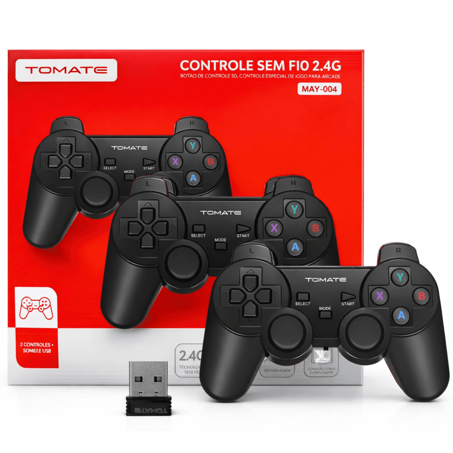 Kit 2 Controles Sem Fio 2.4G Tomate - MAY-004