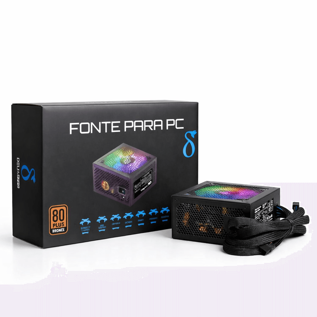 Fonte Para PC RGB 650w Preto Aitek - DELTA-F650