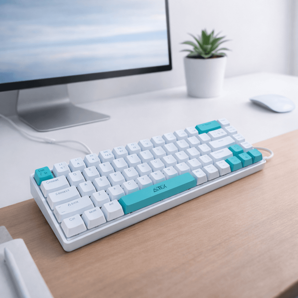 Teclado Mecânico RGB Com Fio  Branco e Verde Aitek - ATE-M0691B