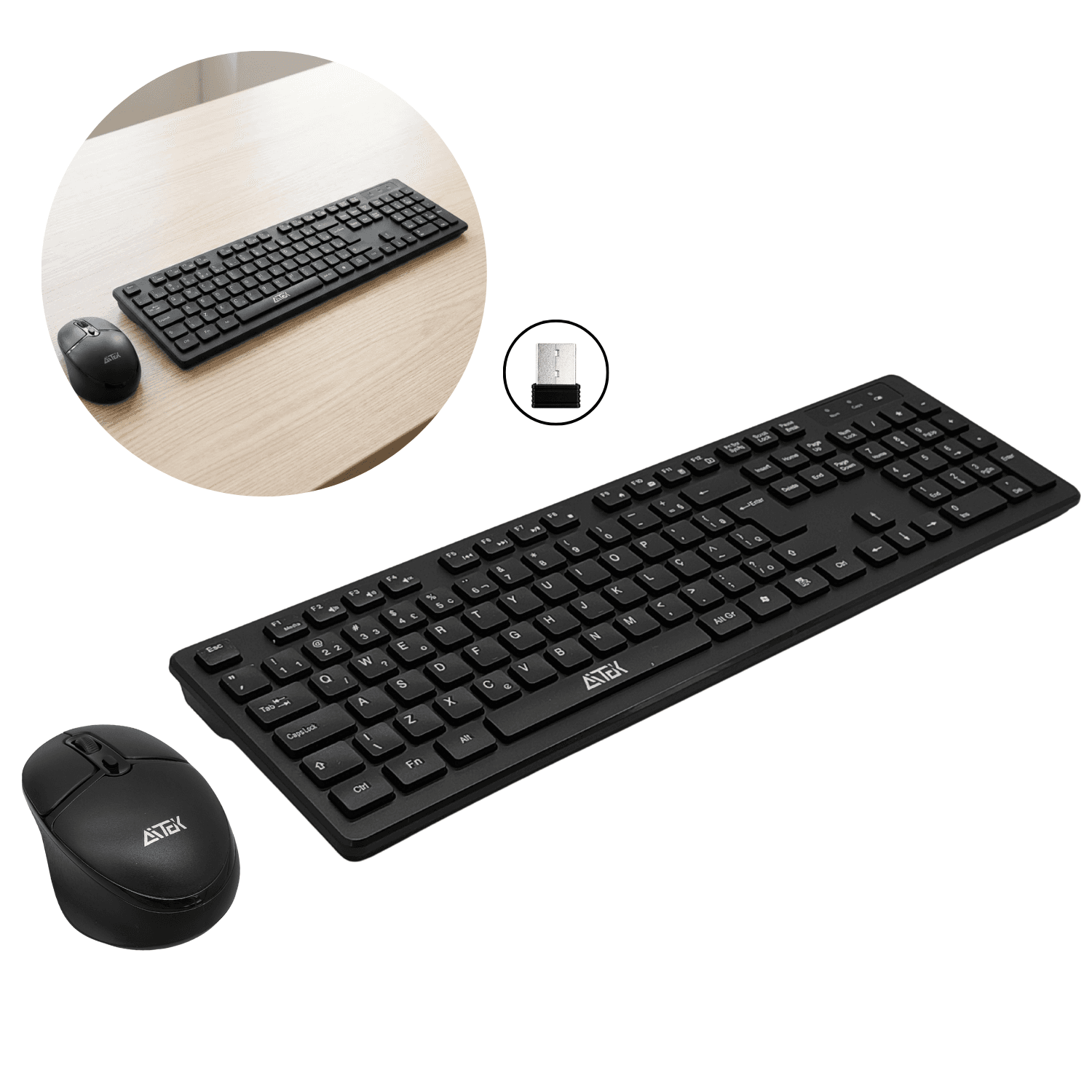 Kit Teclado e Mouse Sem Fio Preto - AKT-W111
