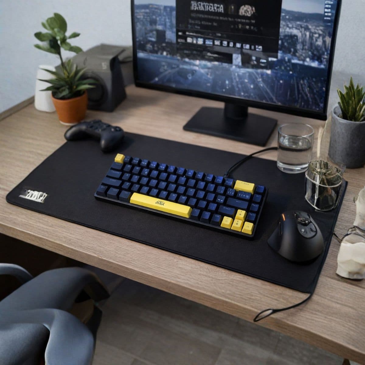 Teclado Mecânico RGB Com Fio  Preto e Amarelo Aitek - ATE-M0691P
