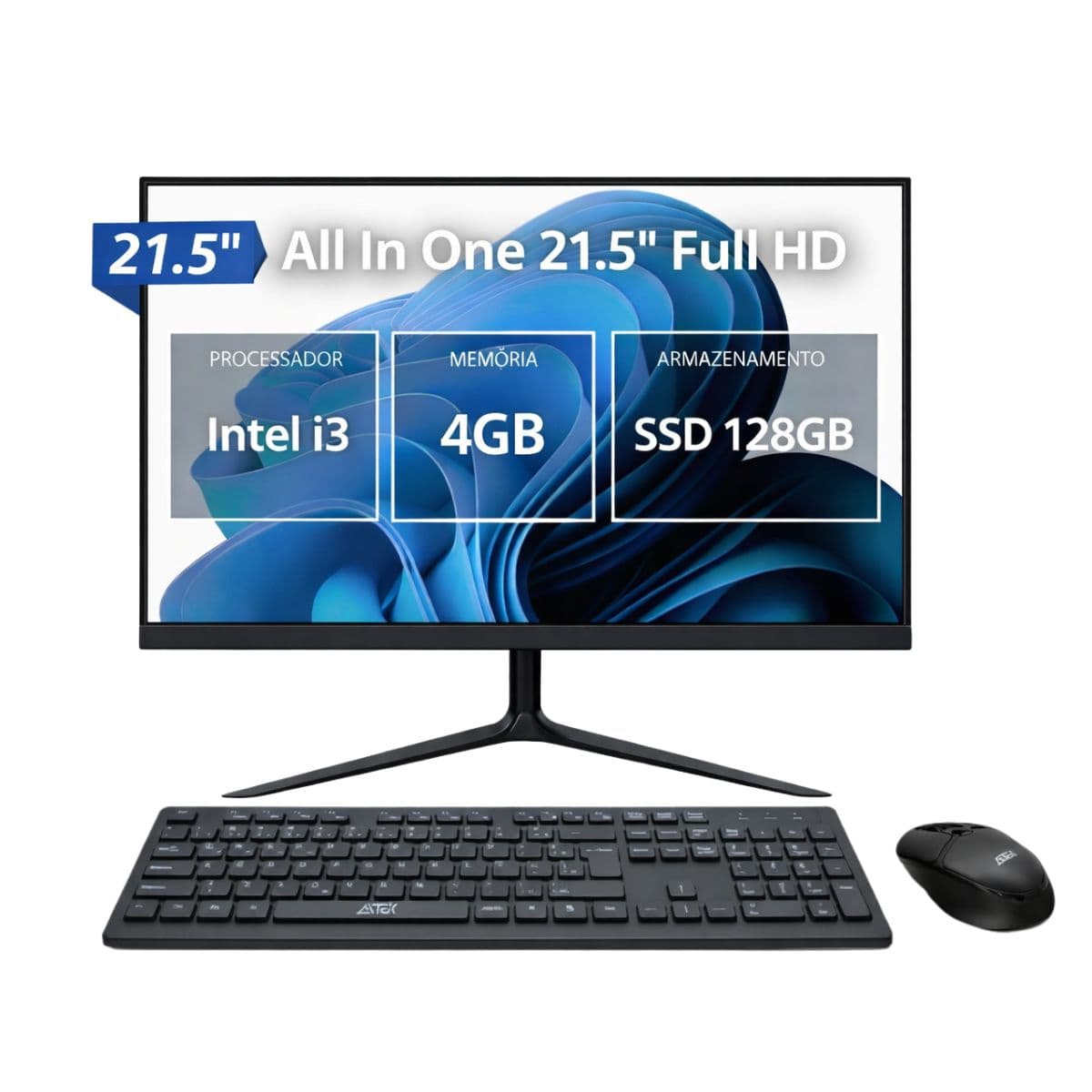 Computador i3 All-In-One 21.5" Maxims Preto Grasep- D-AIO2 + Kit Teclado e Mouse Sem Fio Preto Aitek - AKT-W111, imagem 1