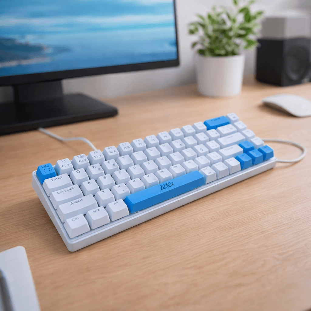Teclado Mecânico RGB Com Fio  Branco e azul Aitek - ATE-M0691B