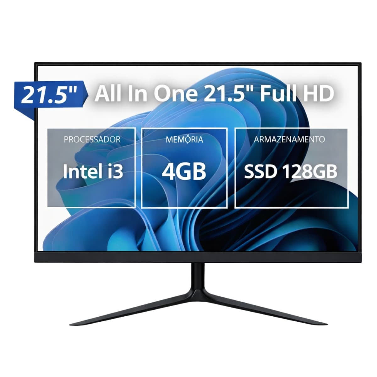 Computador i3 All-In-One 21.5" Maxims Preto Grasep + Kit Teclado e Mouse Sem Fio Preto Aitek + Webcam Aitek, imagem 1