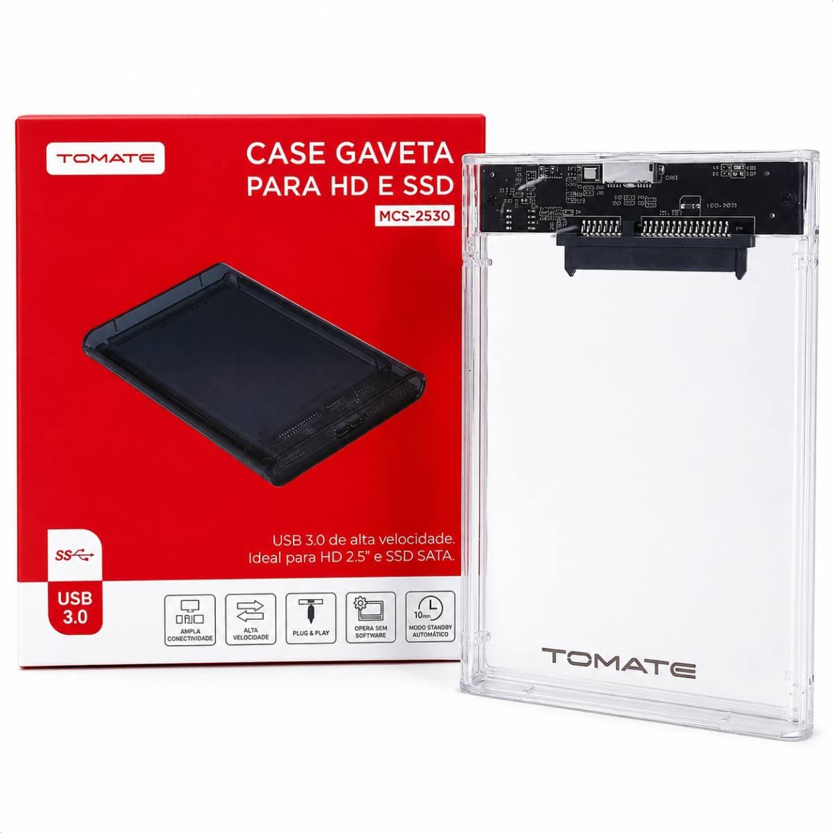 Case Gaveta Para HD e SSD Transparente Tomate - MCS-2530