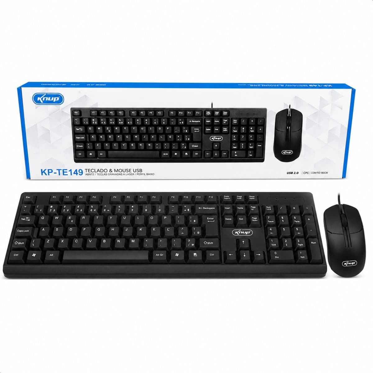 Teclado e Mouse Com Fio Usb Preto Knup - KP-TE149