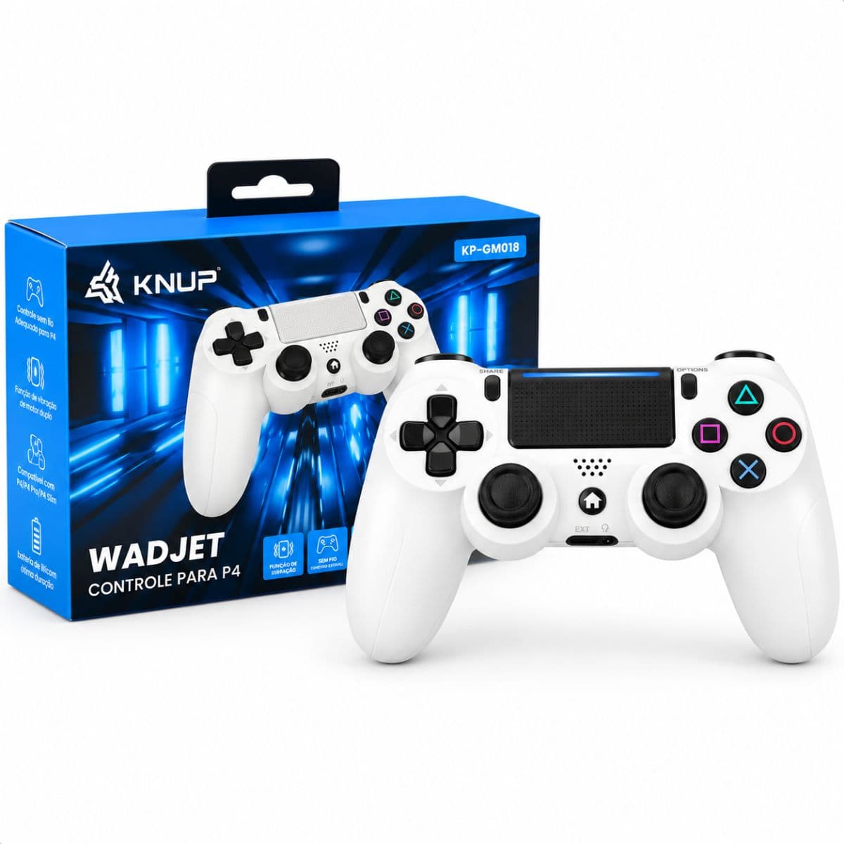 Controle Para PS4 e Pc Duploshock 4 Branco Knup - KP-GM018