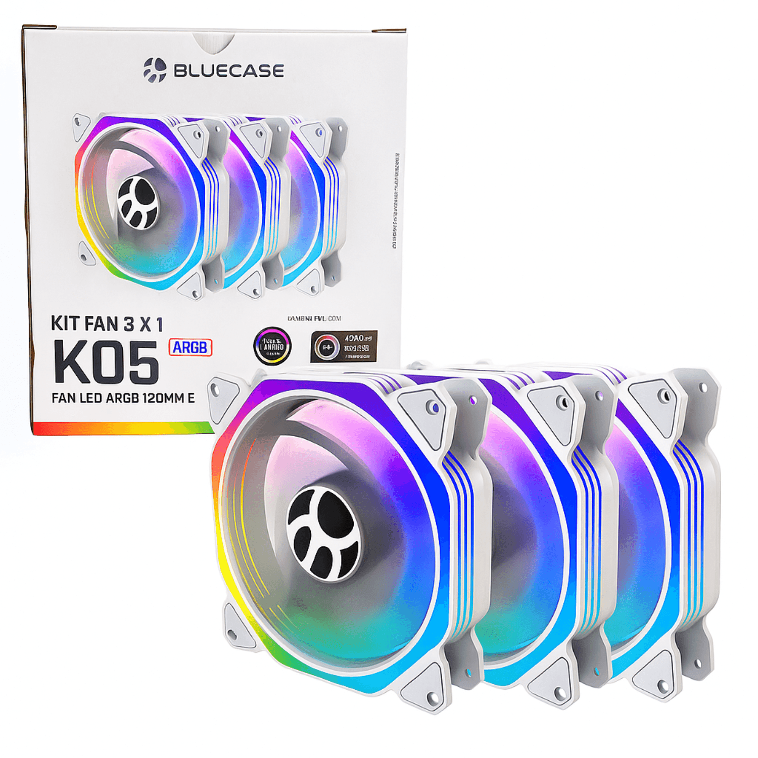 Kit 3 Ventoinhas Led ARGB 120mm Branco Bluecase - K05ARGB, imagem 1