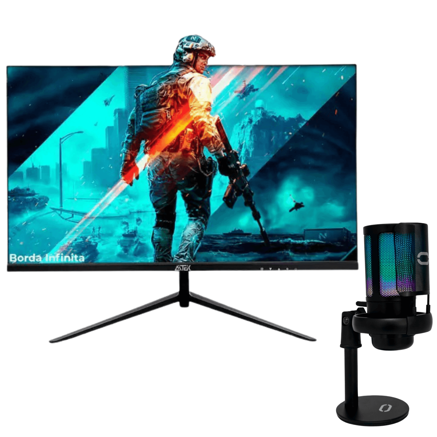 Kit Monitor LED 23.8 60hz 3ms + Microfone Gamer RGB Condensador - KIT-19Y03