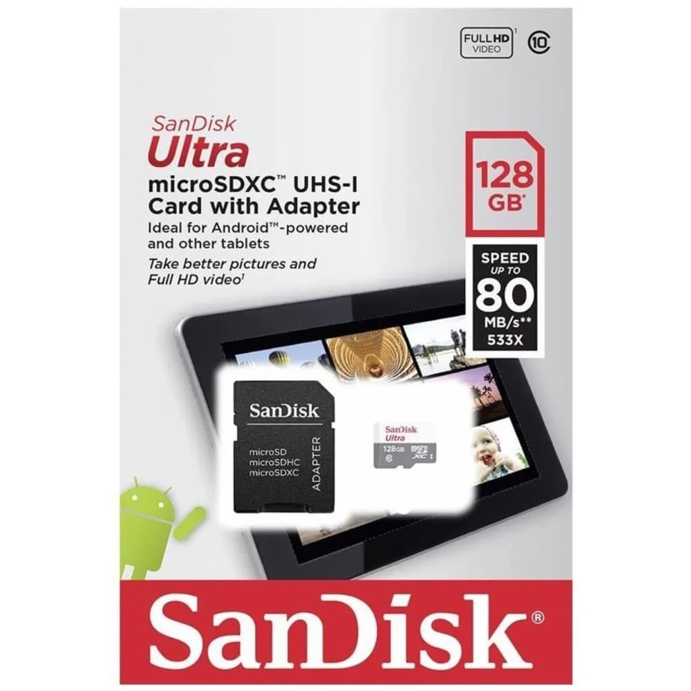 Cartão De Memoria Micro Sd Sandisk 128GB Ultra Classe10 80mb/s