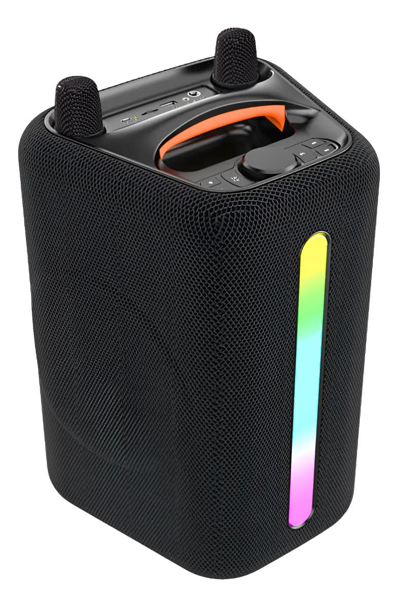 Caixa de Som Bluetooth SomBox 100W RMS TWS com 2 Microfones Sem Fio LED RGB