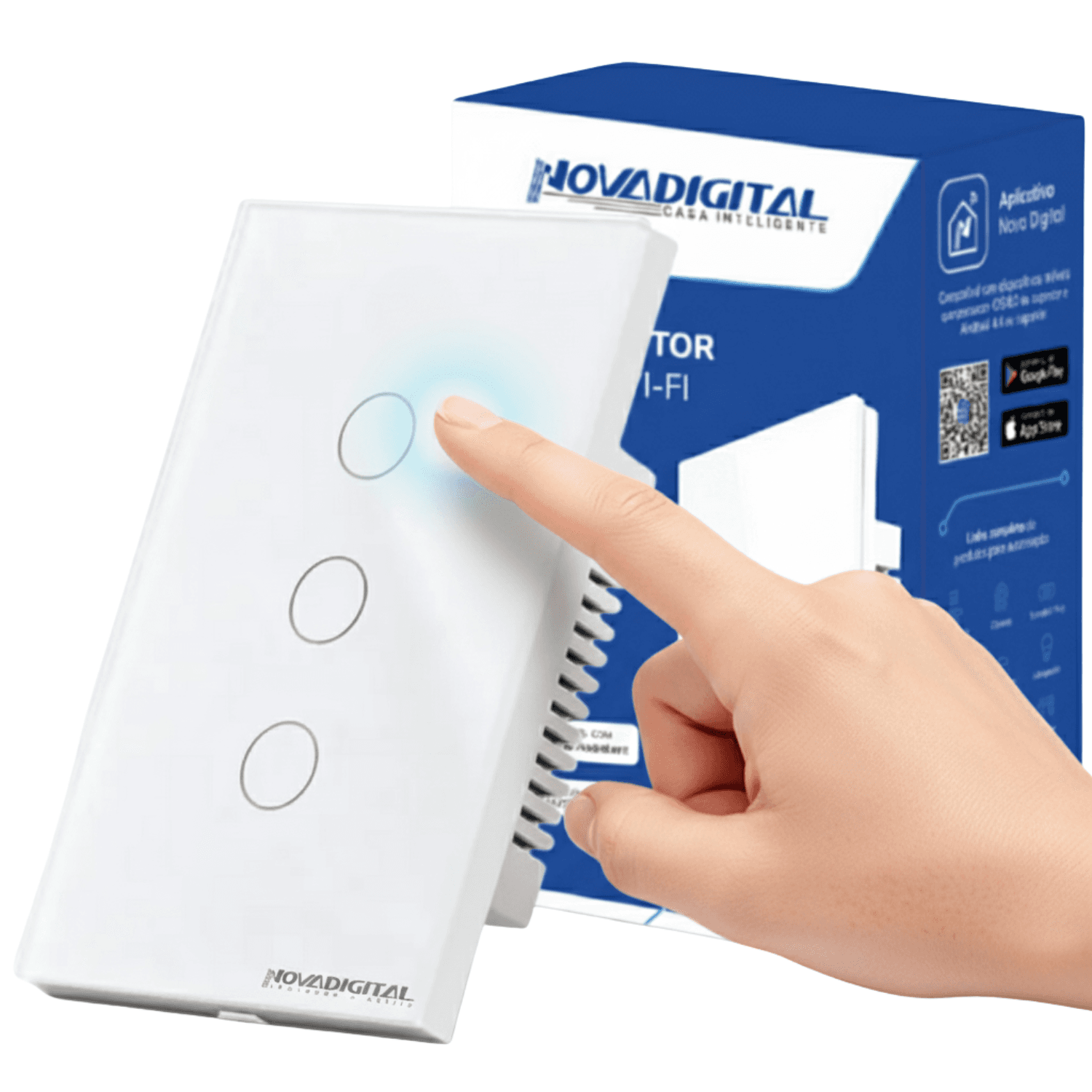 Interruptor 3 Botões Touch Branco 4x2 Wifi - LITE-S-3-W, imagem 1