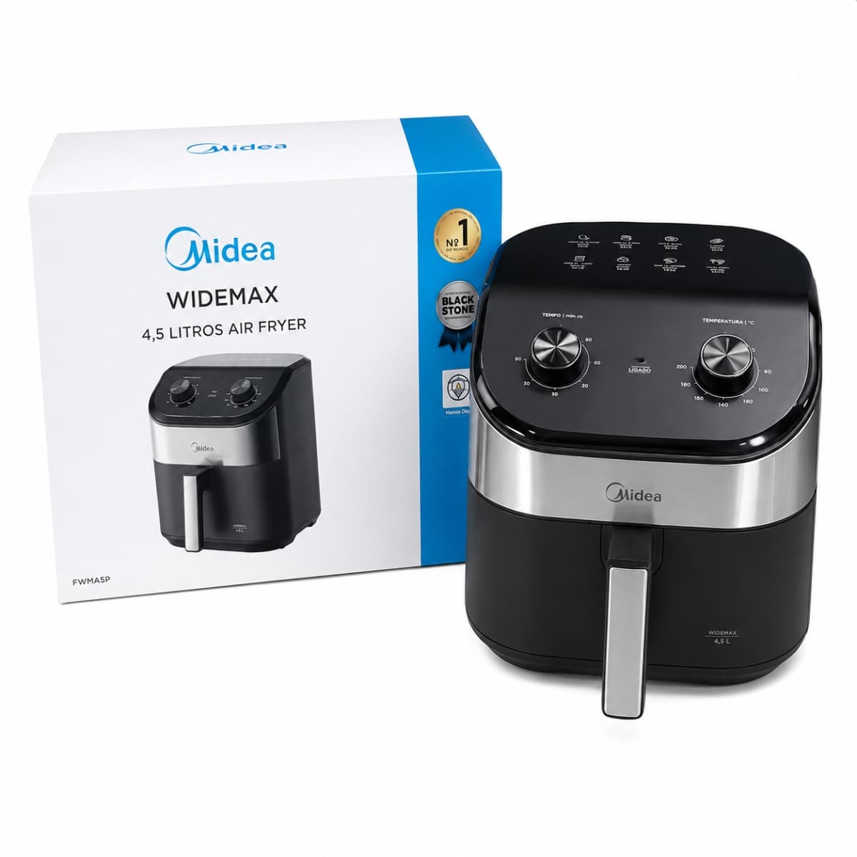 Fritadeira Air Fryer Midea WideMax 4,5L Preto Inox 127V