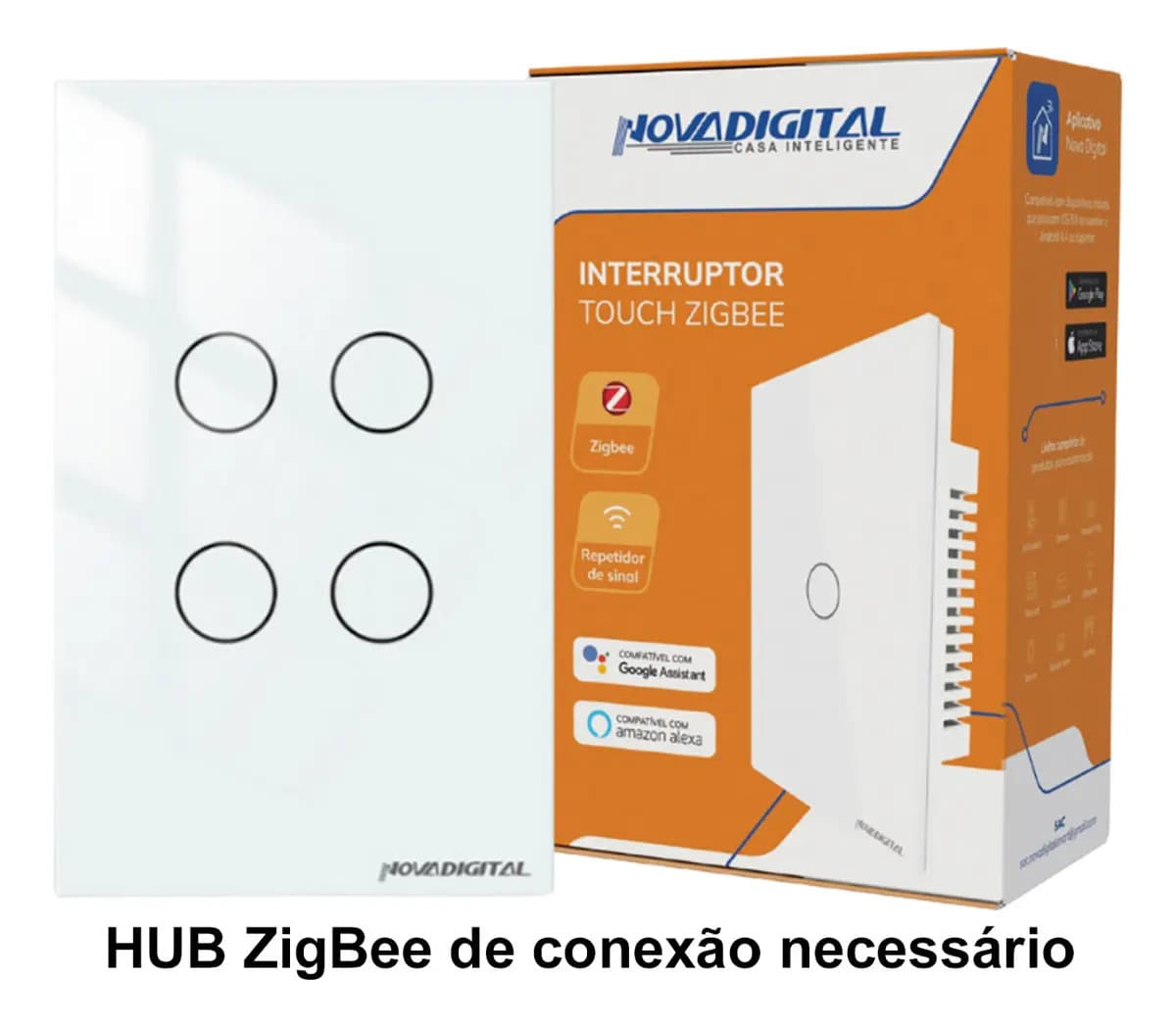 Interruptor 4 Botões Touch Branco 4x2  Zigbee - ZTS-4-W