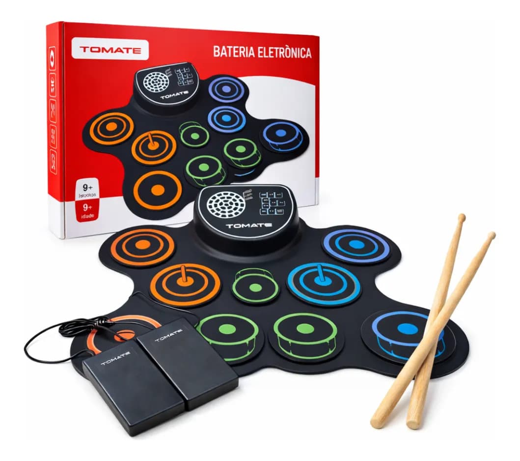 Bateria Eletrônica Flexivel 9 Pads Tomate - MSY-9998