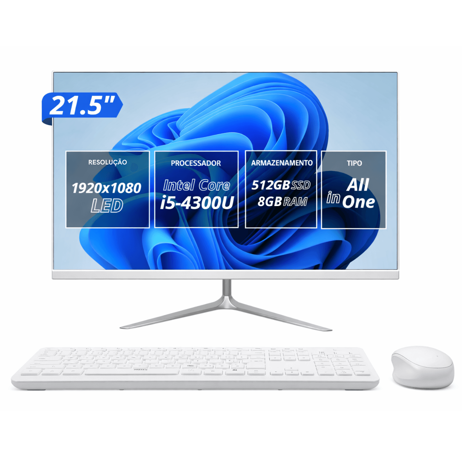Kit Computador All-In-One Maximus I5 215 Branco + Kit Teclado e Mouse Sem Fio Branco Aitek, imagem 1