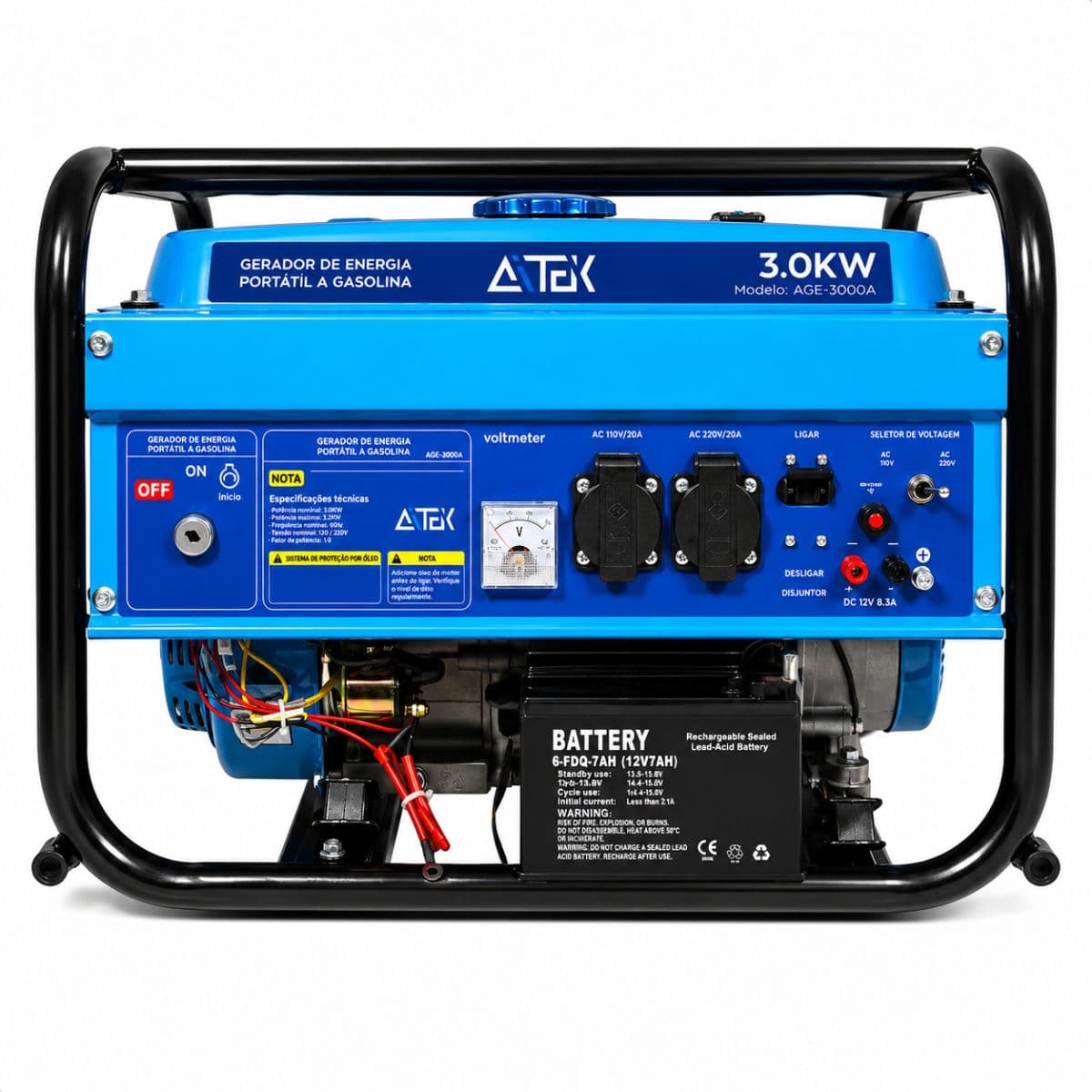 Gerador de Energia Portátil a Gasolina 3,0Kw Partida Elétrica Aitek - AGE-3000A, imagem 1