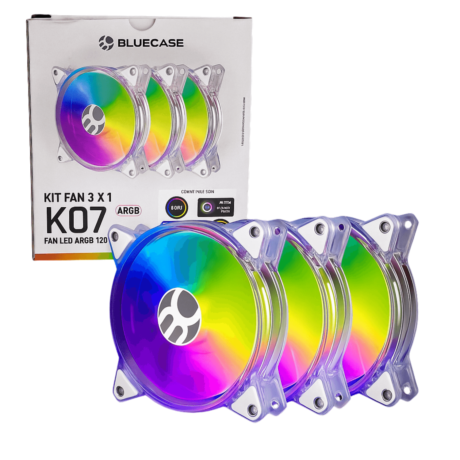 Kit 3 Ventoinhas Led ARGB 120mm Branco Bluecase - K07ARGB, imagem 1