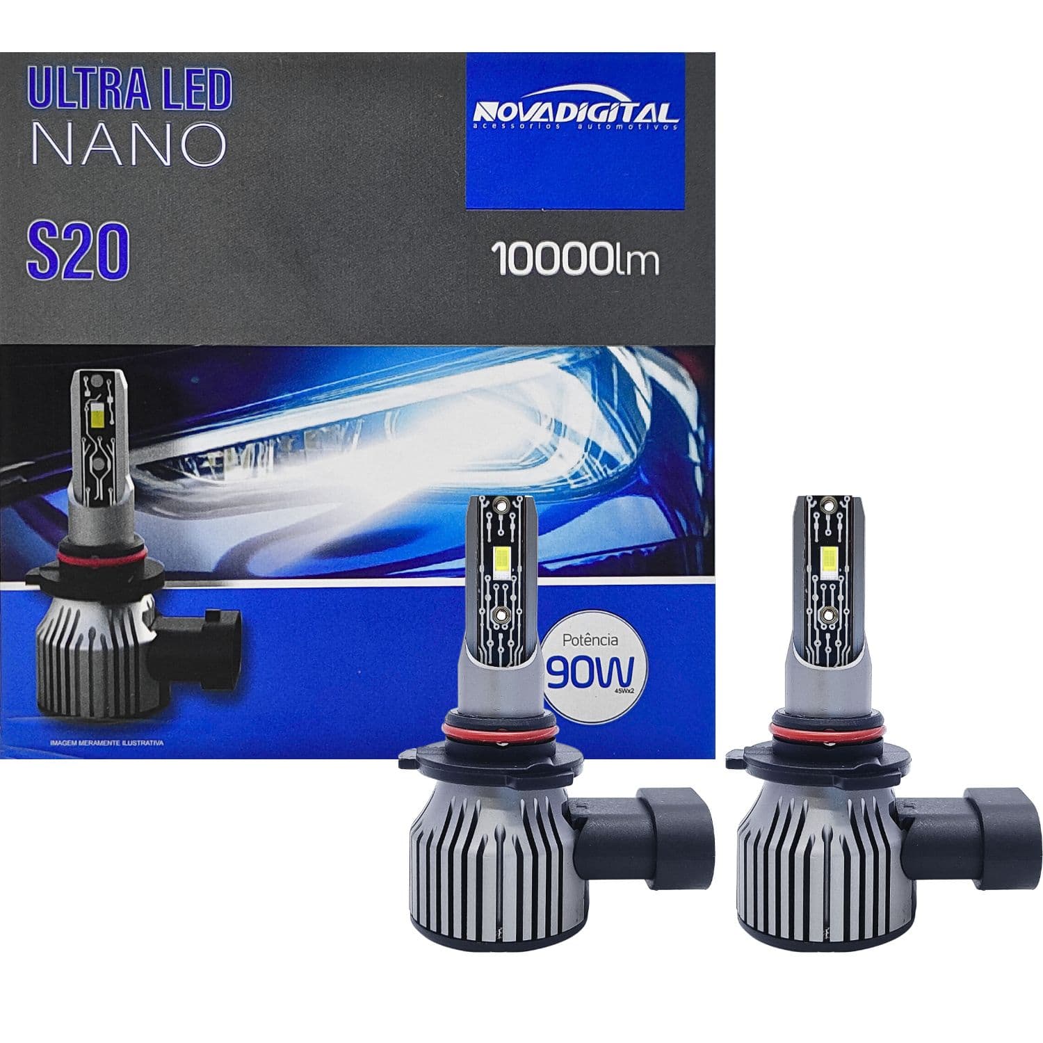 Kit Ultra Led Nano S20 10000Lm 90W HB3 9005 Novadigital 9005/HB3 / HB3 9005, imagem 1
