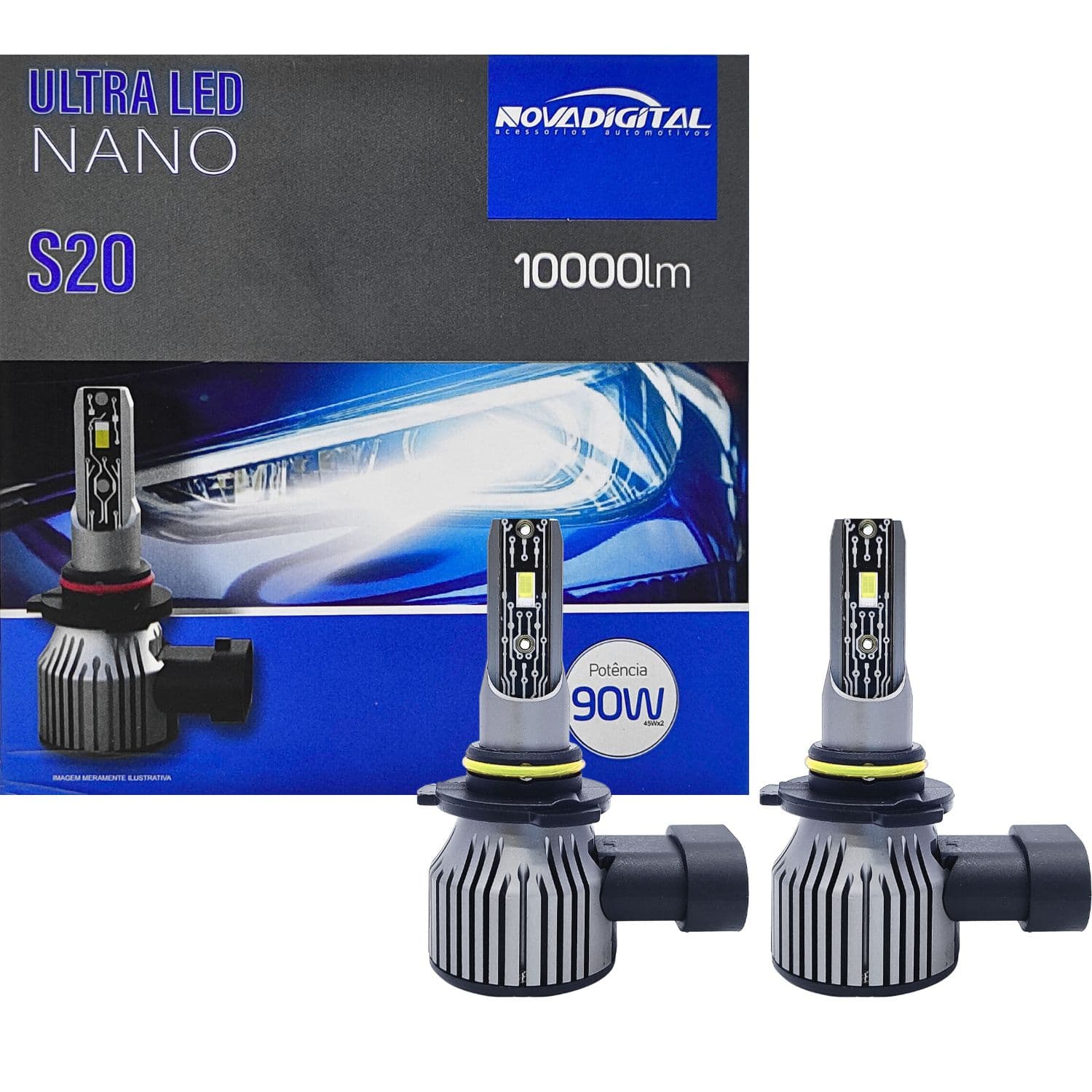 Kit Ultra Led Nano S20 10000Lm 90W HB4 9006 Novadigital 9006/HB4 / HB4 9006, imagem 1