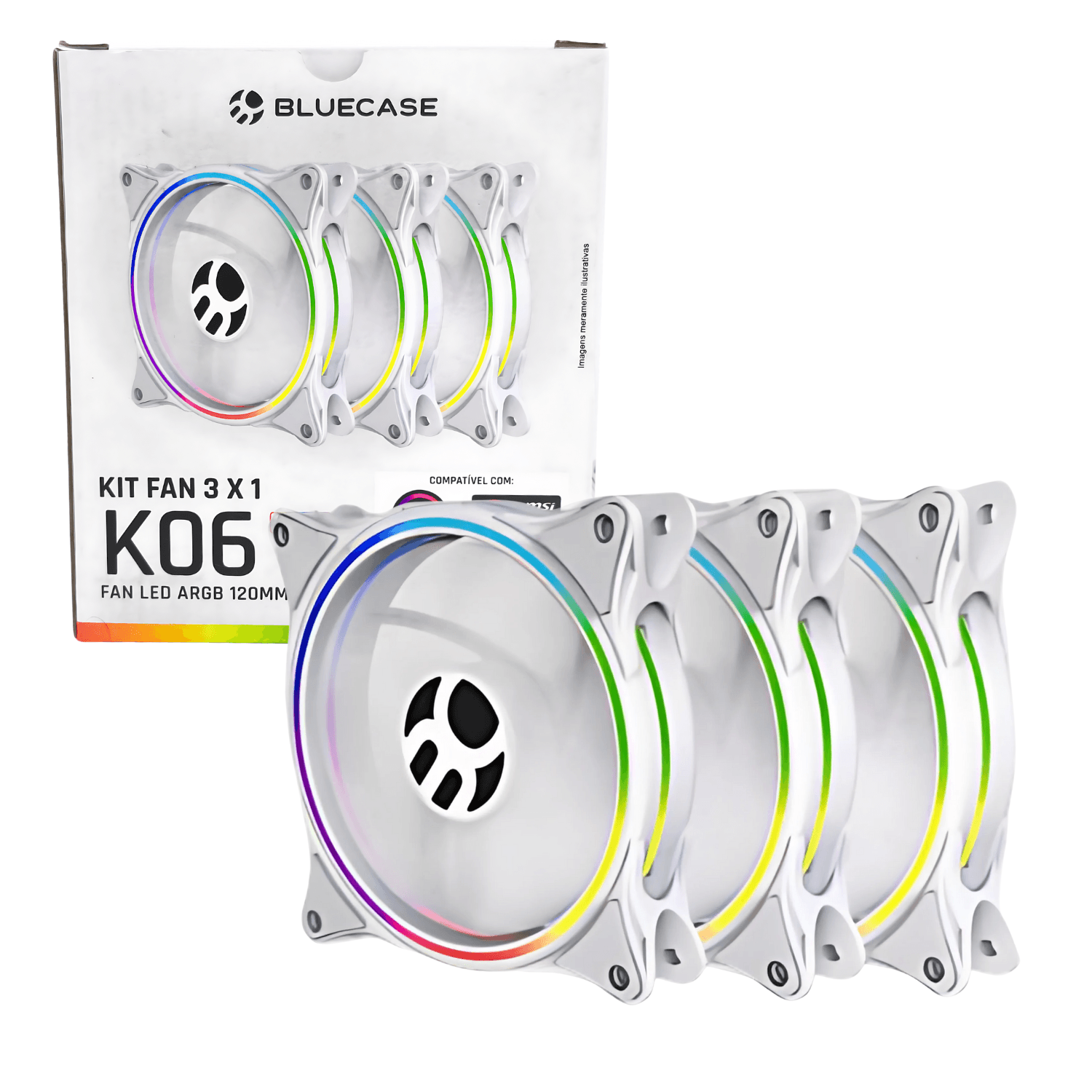 Kit 3 Ventoinhas Led ARGB 120mm Branco Bluecase - K 06ARGB, imagem 1