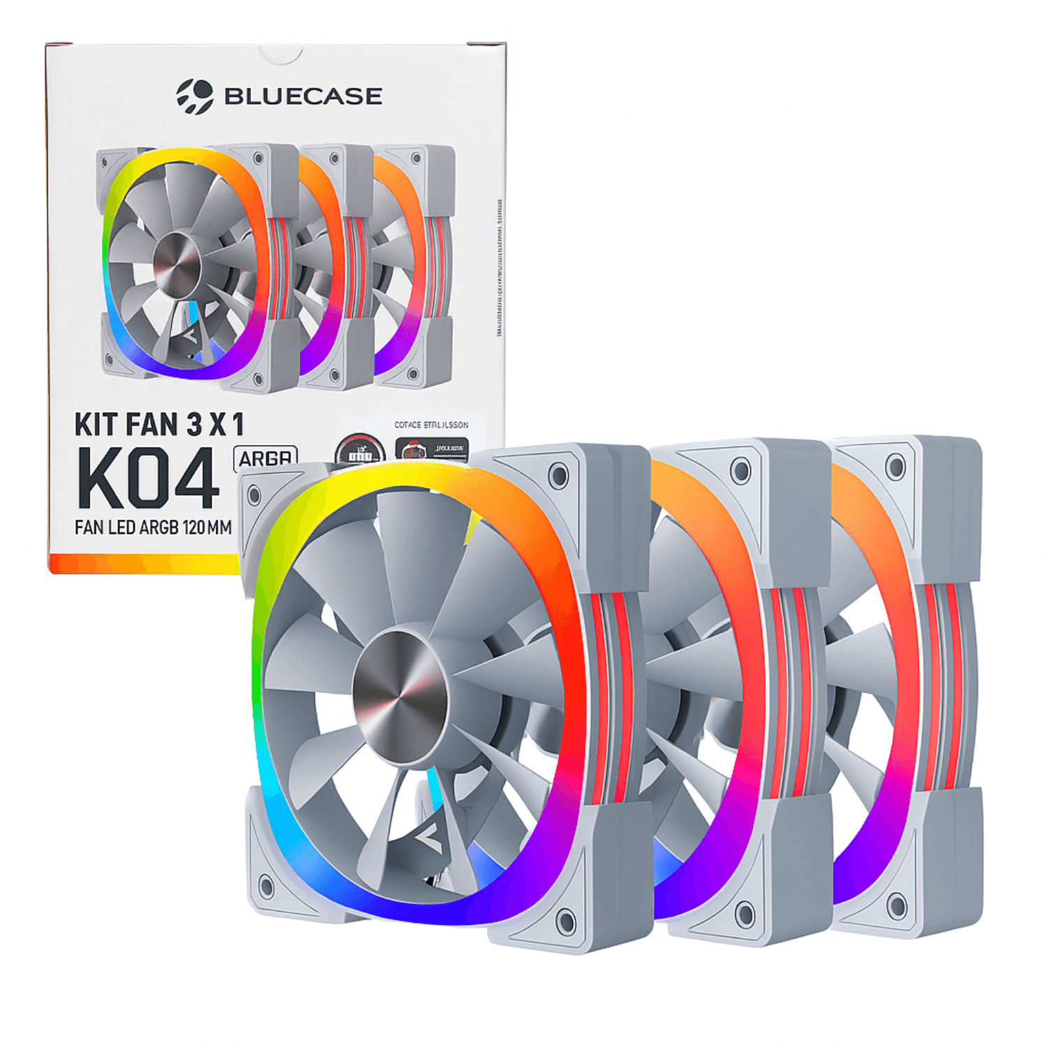 Kit 3 Ventoinhas Led ARGB 120mm Branco Bluecase - K 04ARGB, imagem 1